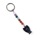 Porte-clés fait main en pierres naturelles 7 chakras avec pendentif ange noir poli - Obsidienne