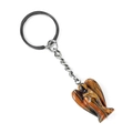 Tiger eye stone guardian angel keychain with polished silver metal ring and chain - Tiger's Eye