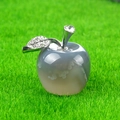 Mini crystal agate apple decor with silver rhinestone leaf on green lawn background - Grey Agate