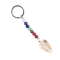 Porte-clés ange chakra avec sept perles en pierres naturelles et pendentif ange blanc - Agate naturelle