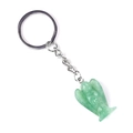 Green natural stone angel pendant keychain with polished silver metal ring and chain - Green Aventurine