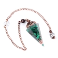 Pendolo per radiestesia in rame antico e resina con pietre naturali verdi - Malachite