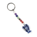 Porte-clés sept chakras en pierres naturelles avec pendentif ange sculpté en bleu - Sodalite
