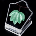 Green natural crystal maple leaf necklace with hand-carved veins and brown cord - Green Aventurine