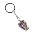 Guardian angel keychain with natural reddish stone carving and stainless steel ring - India Agate