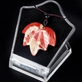 Red jasper maple leaf pendant necklace with natural stone texture on black display stand - Red Jasper