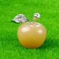 Handcrafted translucent yellow crystal apple ornament with sparkling silver leaf detail - Yellow Jade