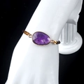 Adjustable purple amethyst faceted drop bracelet with gold plating and dark brown woven cord - Amethyst
