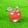 Pink crystal apple ornament with silver rhinestone leaf on green lawn background - Watermelon Red (Synthetic)