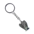 Hand-carved natural labradorite stone angel pendant keychain with silver-tone metal ring - African Blood Stone