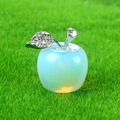 Opalite crystal apple ornament with silver rhinestone leaf on green background - Opal (Synthetic)