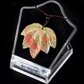 Polished Unakite stone maple leaf pendant necklace with brown braided cord strap - Unakite
