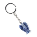 Blue sodalite stone angel keychain with silver metal ring on white background - Sodalite