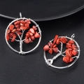 Lot de pendentifs arbre de vie en fil d'argent avec éclats de pierre rouge - Jaspe Rouge