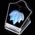 Translucent opalite maple leaf pendant necklace with dark brown cord and bead - Opal