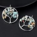 Pendentifs arbre de vie en fil d'argent avec éclats de pierres de cristal naturel - Amazonite