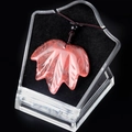 Red agate maple leaf pendant necklace with intricate carvings on an adjustable cord - Watermelon red