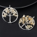 Pendentif Arbre de Vie en fil d'argent artisanal avec pierres de cristal jaune - Citrine