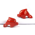 Two red jasper dolphin stone carvings with natural mineral veins and polished finish - Red Jasper