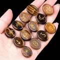 Engraved Tiger Eye witch runes stones set with golden mystical symbols for divination - 13 Pieces/Pack / Tiger Eye (1712)