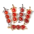 Set of five chalcedony green bean pendants with red agate stones in gold and silver finish - Gold / Red Agate