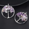 Pendentif arbre de vie fait main en fil d'argent et pierres naturelles violettes - Améthyste
