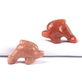 Polished natural strawberry quartz dolphin figurines in a vibrant pink orange finish - Purple Aventurine
