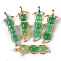 Jadeite chalcedony bean pendant in green with gold and silver alloy frames - Gold / Green Agate