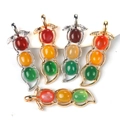 Three-color chalcedony bean pendant in gold and silver finish alloy frames - Gold / Multicolor Agate