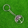 Handmade Tree of Life keychain with silver wire wrap and natural amethyst crystals - Amethyst