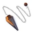 Pendule en cristal œil de tigre hexagonal avec chaîne argentée et perle d'énergie - Œil de tigre