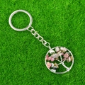 Tree of Life keychain featuring multi-colored natural stone chips and silver wire weaving - Tourmaline
