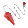 Pendule hexagonal en jaspe rouge naturel avec chaîne argentée pour la guérison et la radiesthésie - Jaspe Rouge
