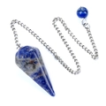 Pendule en cristal de pierre naturelle bleue hexagonale avec chaîne argentée pour énergie - Sodalite bleue