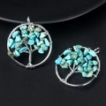 Pendentif arbre de vie en cristal turquoise avec fil d'argent artisanal torsadé - Turquoise bleue (Synthétique)