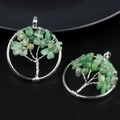 Pendentif arbre de vie en argent avec pierres naturelles de quartz vert artisanal - Aventurine Verte