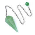 Groene aventurijn zeshoekige kristallen pendel met zilveren ketting en kraaltje - Groene Aventurijn