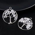Lot de deux pendentifs Arbre de Vie argentés avec cristaux naturels et fil torsadé - Cristal blanc