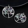 Pendentifs Arbre de Vie en fil d'argent avec éclats de cristaux naturels colorés - Fluorite