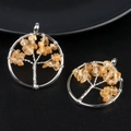 Pendentif arbre de vie argenté avec pierres de cristal jaune naturel et fil métallique - Citrine Foncée (Teinte)