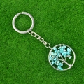 Tree of Life keychain with turquoise gemstones and handmade silver wire weaving - Synthetic Blue Turquoise