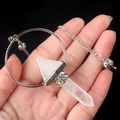 White crystal hexagonal pendulum pendant with silver ring and decorative chain - White Crystal