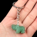 Green Aventurine elephant keychain carved from natural gemstone with silver metal ring - Green Aventurine