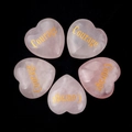 Set of five heart-shaped pink rose quartz stones with golden Courage engraving - Courage
