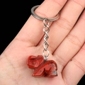 Red jasper elephant crystal pendant keychain with silver metal ring and stone texture - Red Jasper