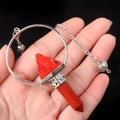 Handcrafted Red Jasper hexagonal prism pendant with silver metal chain and gemstone top - Red Jasper