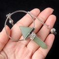 Green crystal hexagonal column pendulum with silver metal frame on a fine chain - Green Aventurine