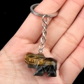 Tiger eye stone elephant keychain pendant with natural gemstone carving and metal ring - Tiger's Eye