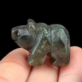 Miniature polar bear figurine carved from natural green moss agate stone crystal - India Agate