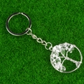 Silver Tree of Life keychain with transparent crystals on a natural green background - White Crystal